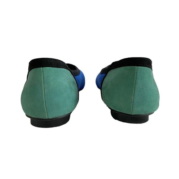 ULLA POPKEN GREEN BLUE BLACK SUEDE COLORBLOCK FLATS - 10WW - Picture 3 of 7